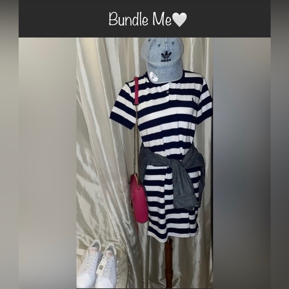 🎉HP🎉New! Polo Ralph Lauren Navy/WhiteStriped MiniMesh Classic Polo Dress L🐎🤍 - Picture 10 of 13